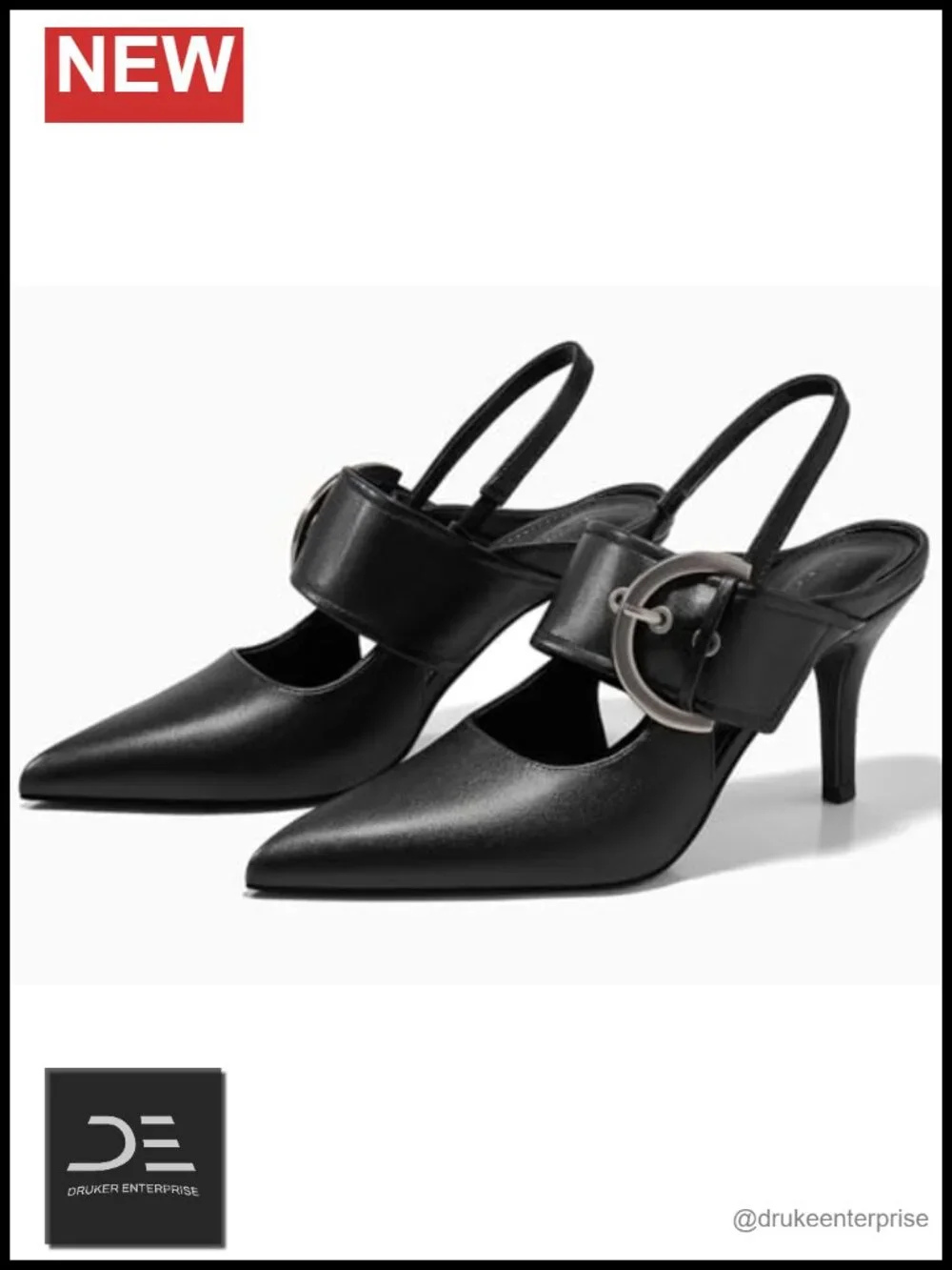 Slingback Pumps Closed Pointed Toe High Heels Belt Buckle Strap Dressy Work